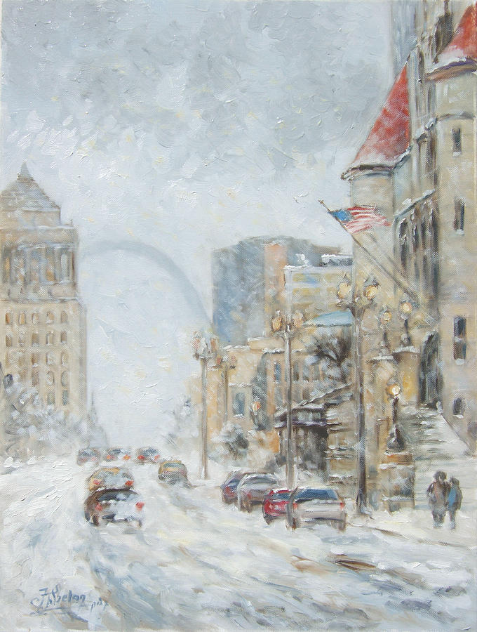Market Street in winter in St.Louis Painting by Irek Szelag