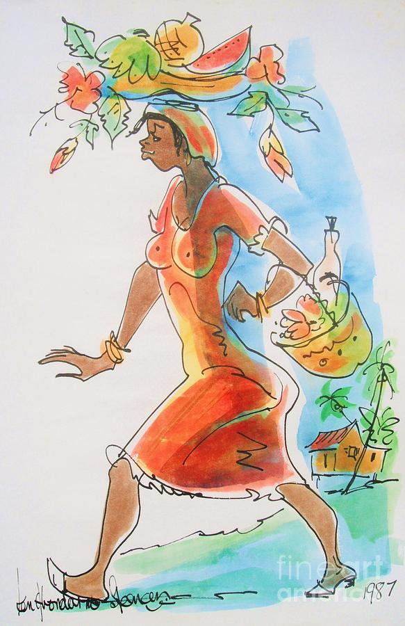 Caribbean Painting - Market Woman by Carey Chen