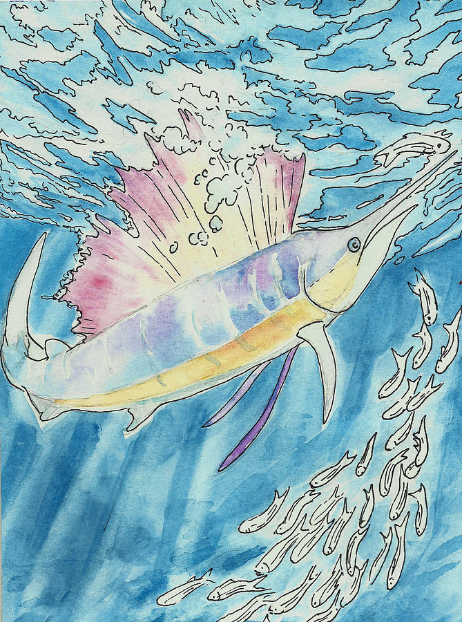 Fish Painting - Marlin by Jenn Cunningham