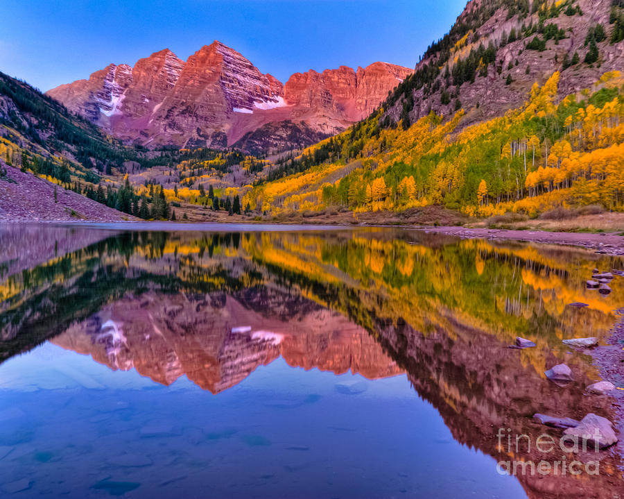 Maroon Bells Fall Reflection Photograph by Harry Strharsky