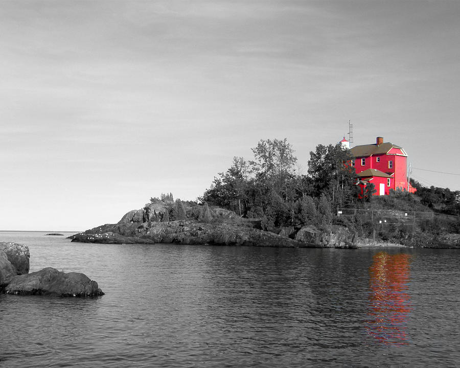 Marquette Harbor Lighthouse selective color Photograph by Mark J Seefeldt