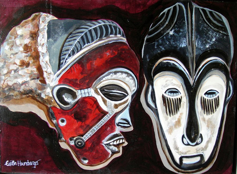 Marriage Masks 1 Painting by Edith Hunsberger