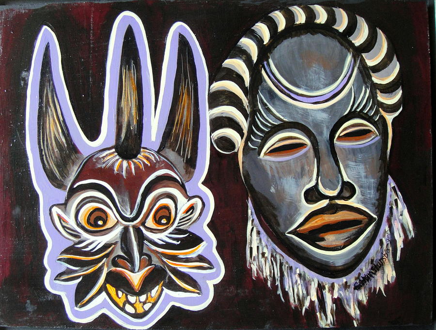 Marriage Masks 2 Painting by Edith Hunsberger