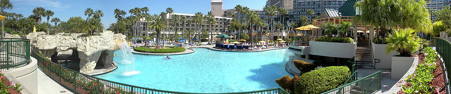 Flower Photograph - Marriott Hotel Swimming Pool Panorama Orlando FL by Thomas Woolworth