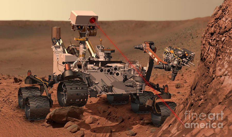 Mars Rover Firing Laser Photograph by NASA and Science Source