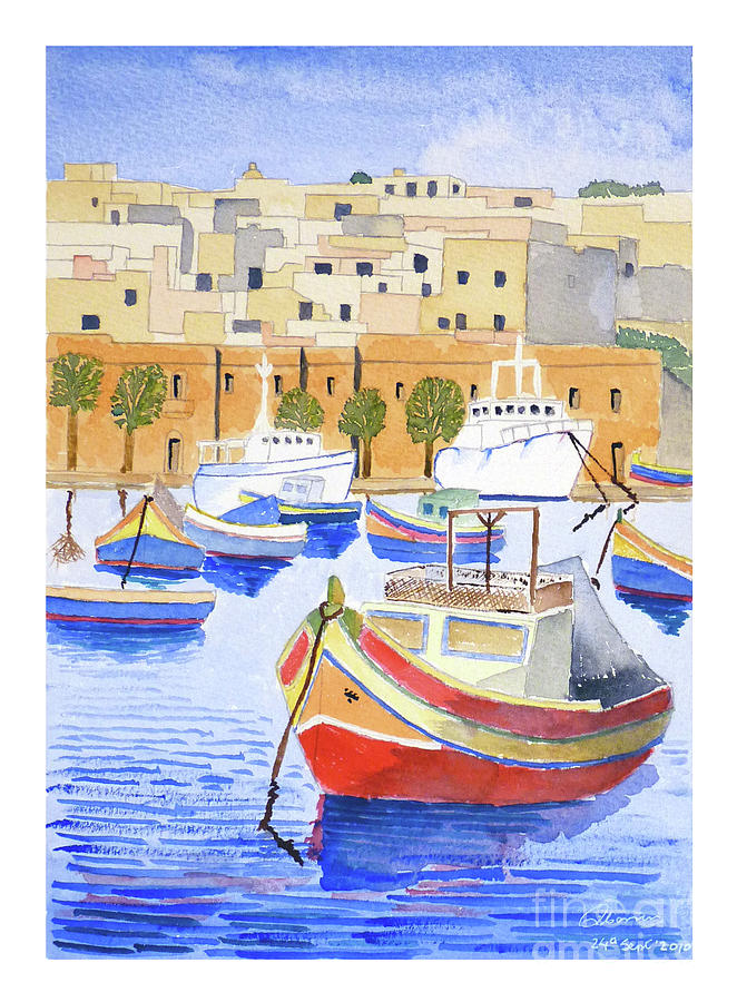 Marsaxlokk harbour Painting by Godwin Cassar