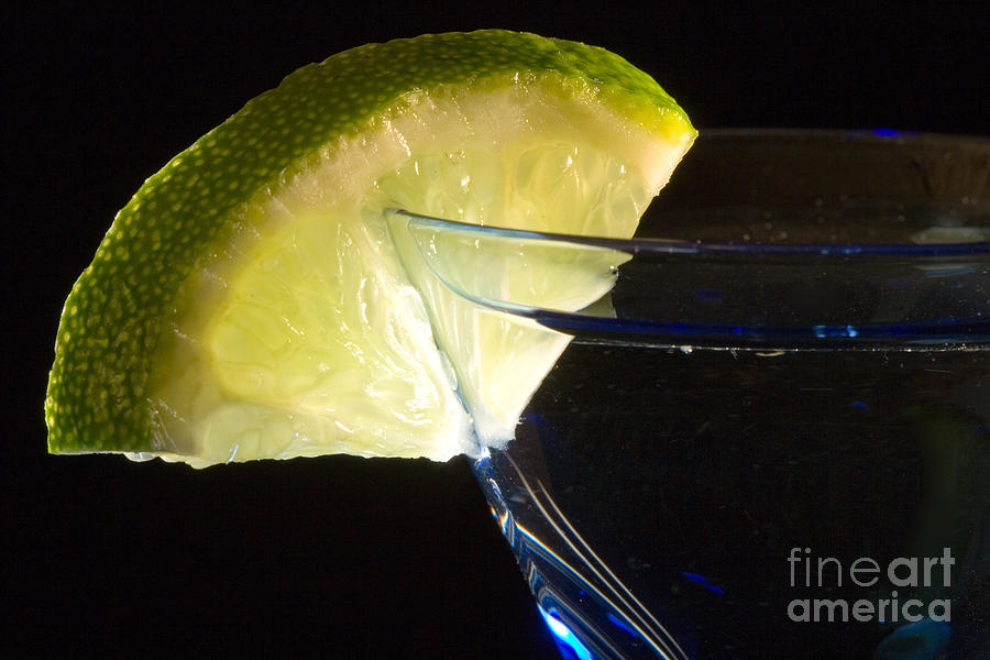 Martini Photograph - Martini Cocktail with Lime Wedge on Blue Glass by ELITE IMAGE photography By Chad McDermott