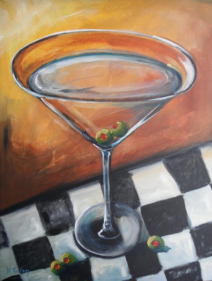 Martini on Checkered Tablecloth Painting by Donna Tuten