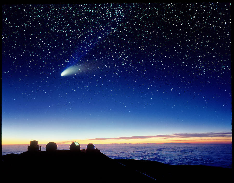 Mauna Kea Observatory & Comet Hale-bopp Photograph by David Nunuk - Pixels