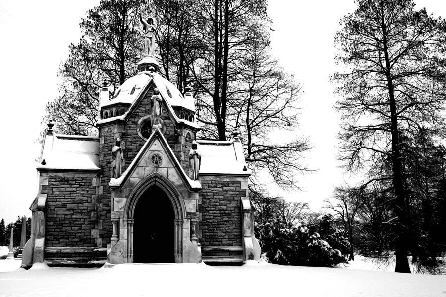 Mausoleum in Snow Photograph by Keith Allen