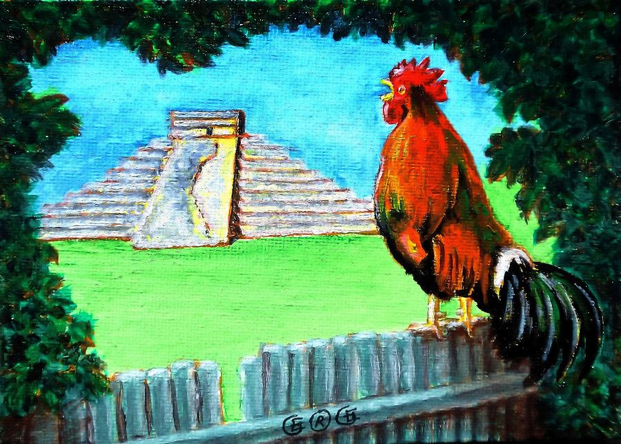 Mayan Rooster Painting by George I Perez