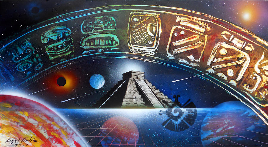 Mayas Painting - Mayans 2012 masters of time by Angel Ortiz Mayas Painting - Mayans 2012 masters of time by Angel Ortiz