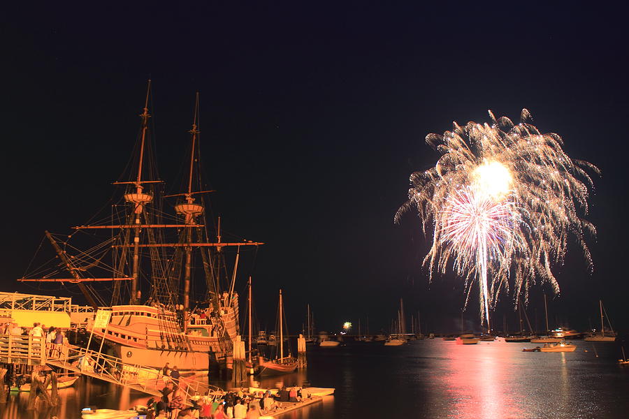 Mayflower II Fireworks Photograph by John Burk
