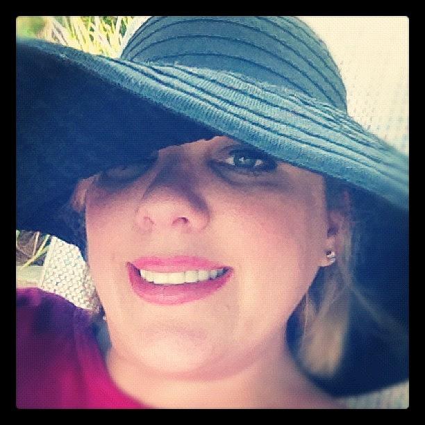Me In My Huge Hat By The Pool With The Photograph by Toni Hamel
