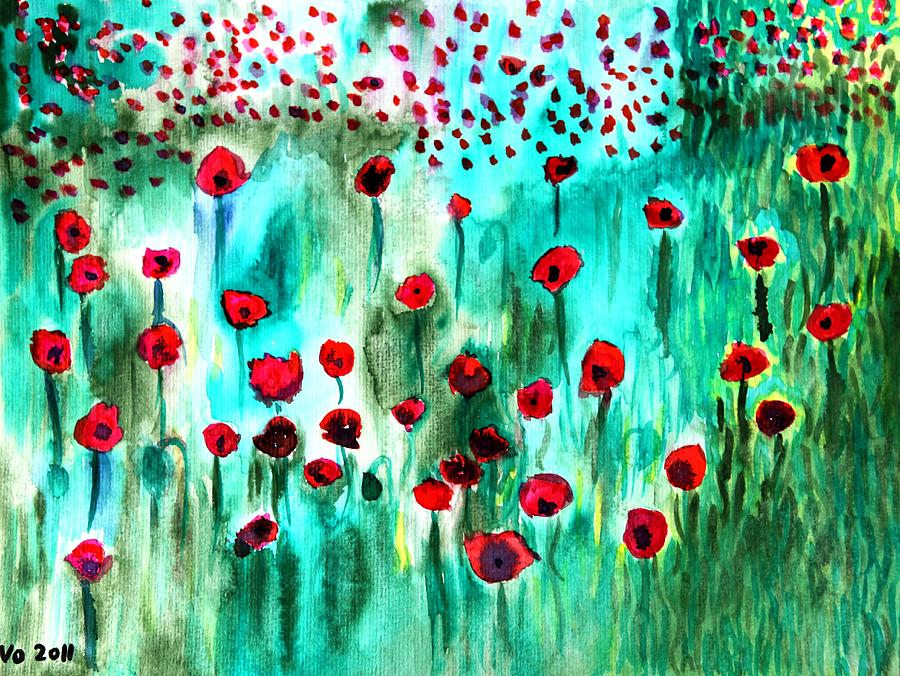 Meadow with Poppies Painting by Valerie Ornstein