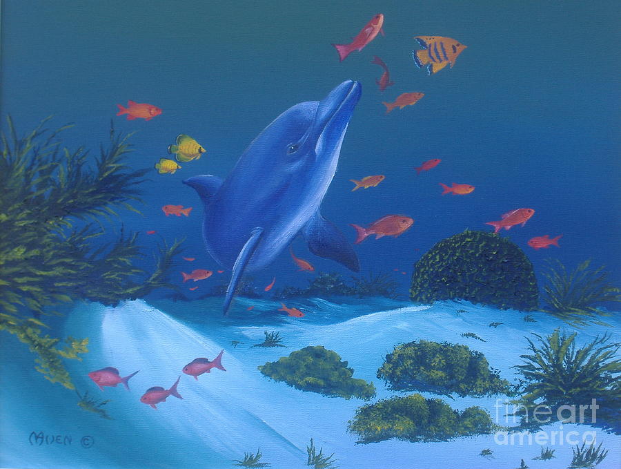 Dolphin Painting - Meal Time by Michael Allen