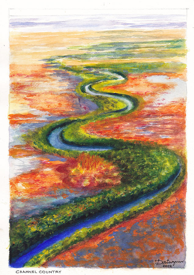 Meandering river in northern Australian Channel Country Painting by Dai Wynn