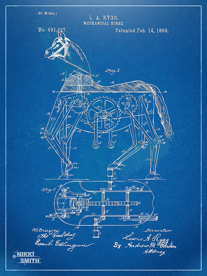 Mechanical Horse Toy Patent Artwork 1893 Digital Art by Nikki Marie Smith