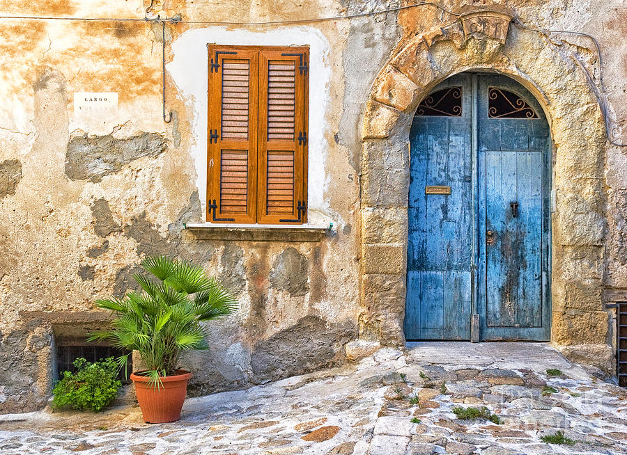 Architecture Photograph - Mediterranean door window and vase by Silvia Ganora