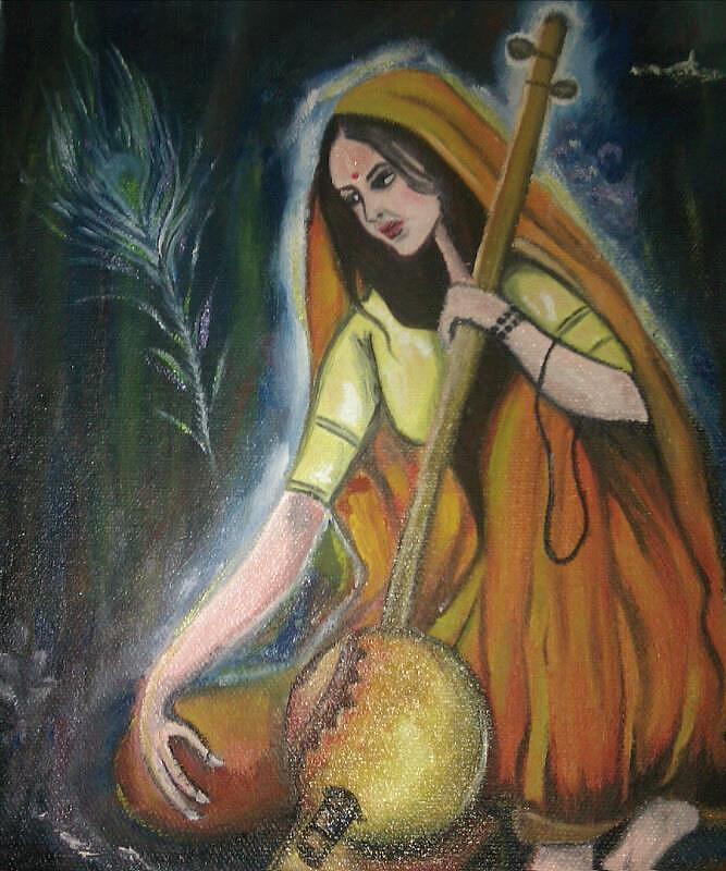 Ahkri: Original Handmade Meera Bai Acrylic Painting|Meera Bai Painting for  Sale