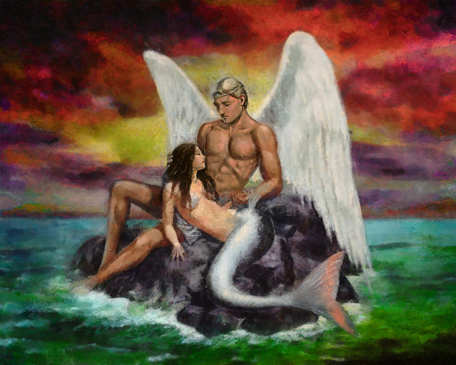 Mermaid Painting - Meeting in the Middle by Christopher Lane