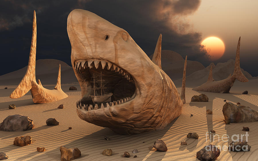 Science Fiction Digital Art - Megalodon Desert by Mark Stevenson