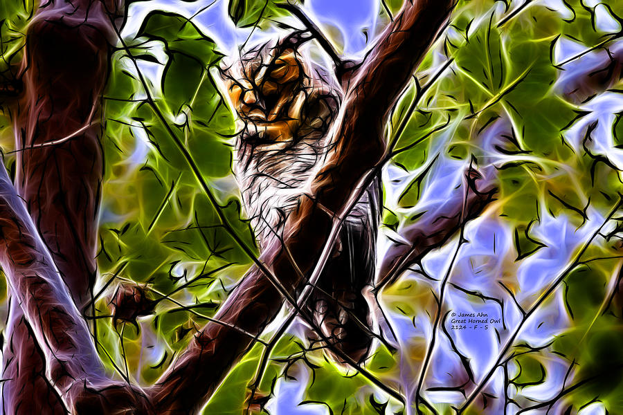 Melpomene - Great Horned Owl -2124 - Fractal - S Digital Art by James Ahn