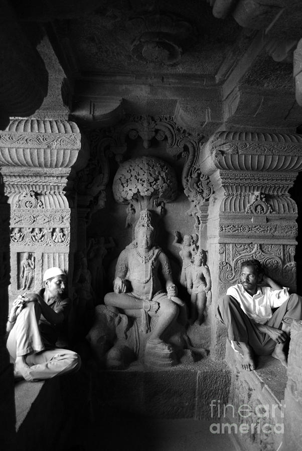 Men Sitting At Elora Caves India Photograph by Sumit Mehndiratta