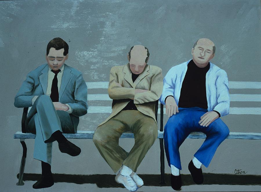People Painting - Men sleeping on a park bench by Merle Citron   ARTIST