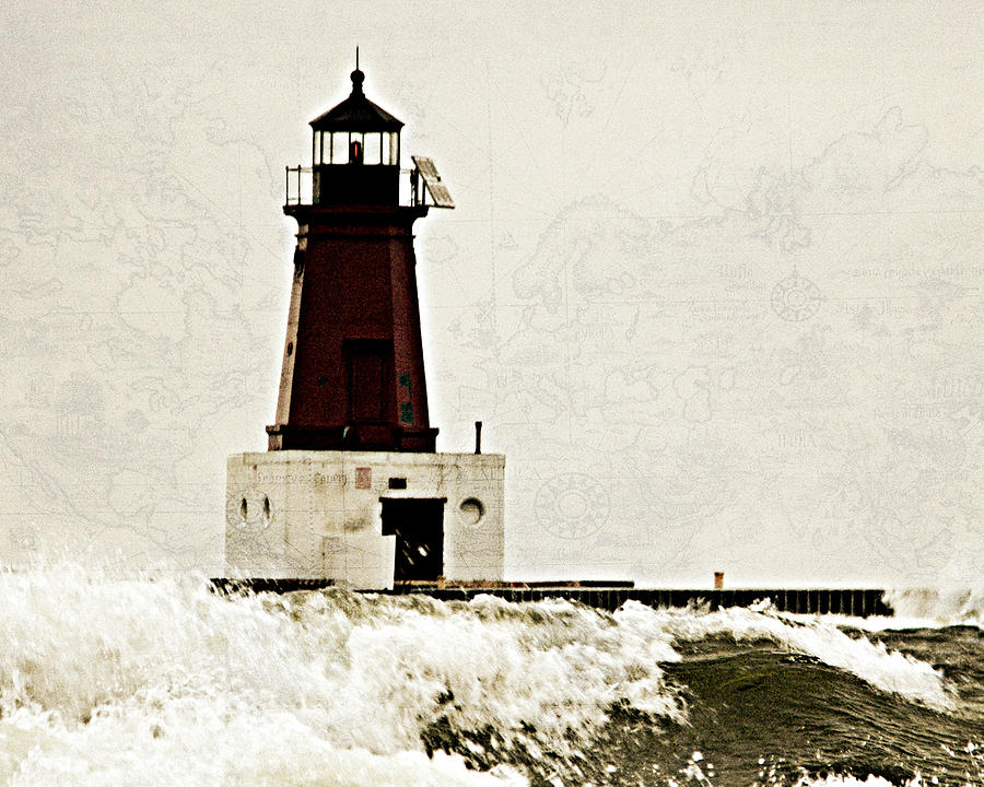 Menominee Lighthouse Map Photograph by Mark J Seefeldt