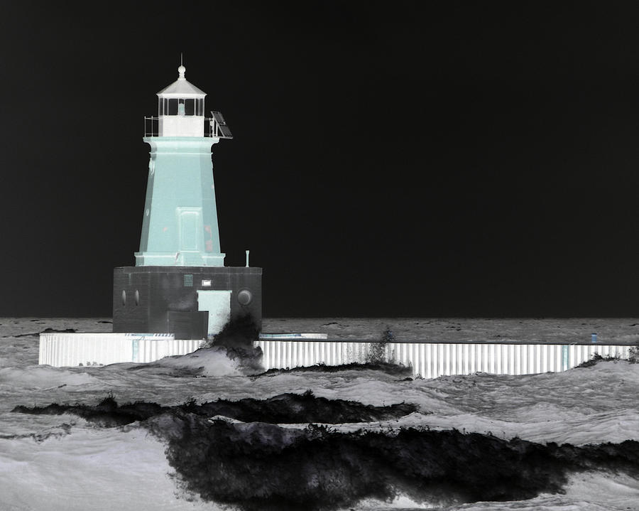 Menominee Lighthouse Negative Photograph by Mark J Seefeldt
