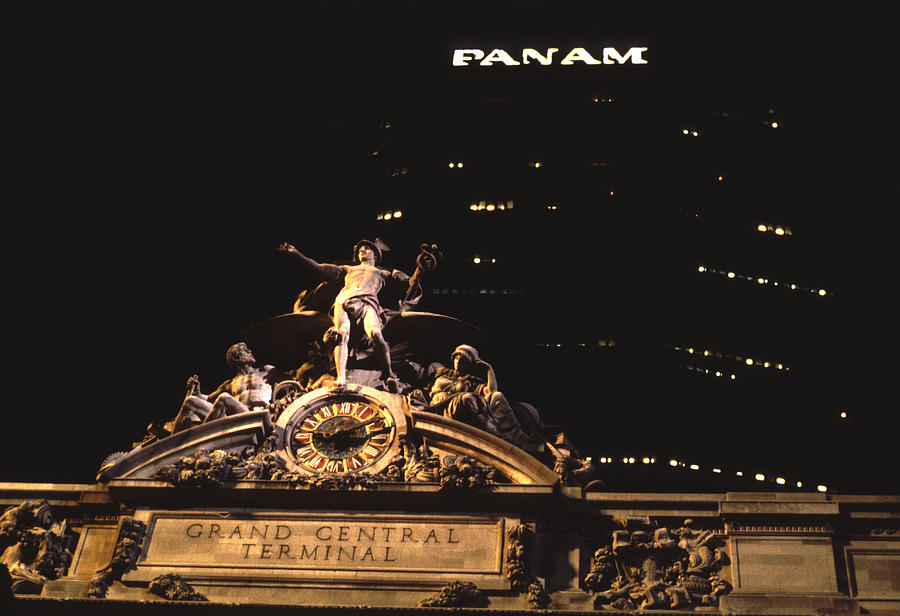 Mercury Statue at Grand Central and Old PanAm Logo Photograph by Tom Wurl