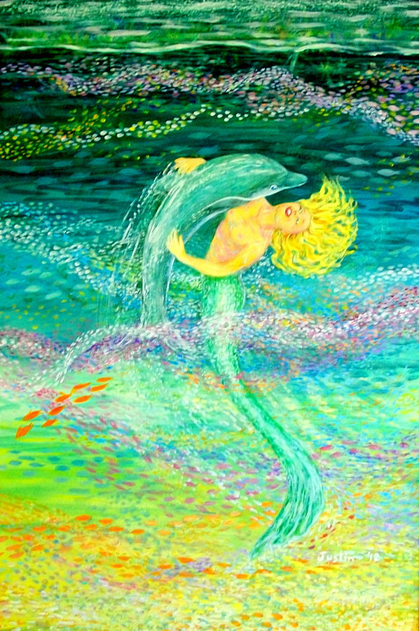 Mermaid Dolphin Dance Painting by Justin Williams | Fine Art America