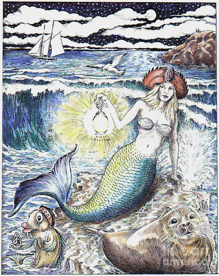 Mermaid Watching over Cape Ann Drawing by James Oliver