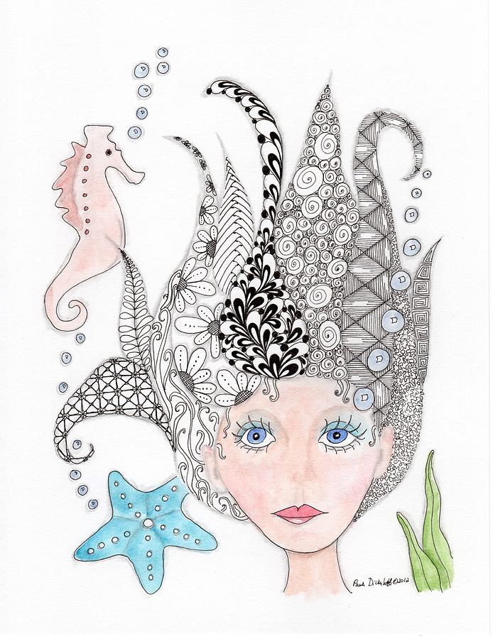 Black And White Drawing - Mermaiden by Paula Dickerhoff