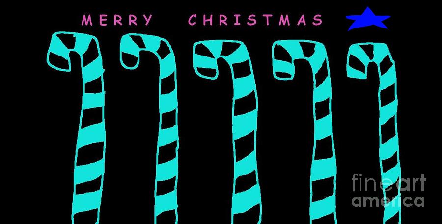 Merry Christmas Canes Turquoise Digital Art