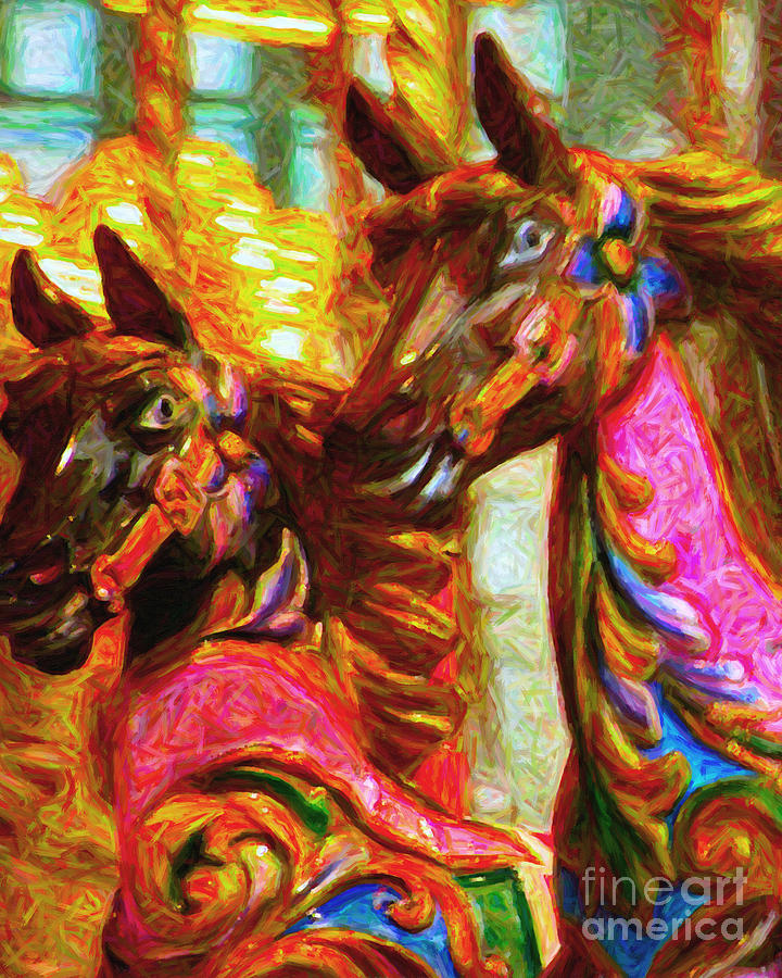 Merry Go Around Horses - Painterly Photograph by Wingsdomain Art and Photography