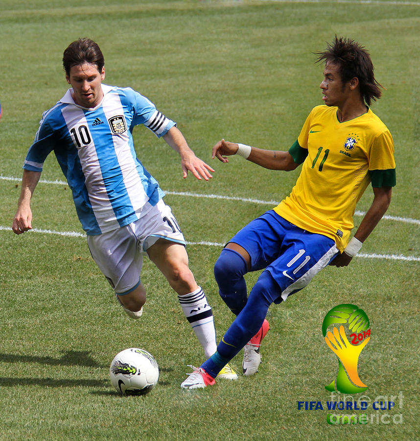 Lionel Messi Photograph - Messi and Neymar Clash of the Titans World Cup 2014 by Lee Dos Santos