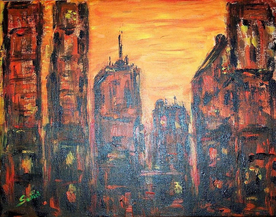 Metropolis Sunset  Painting by Mary Sedici