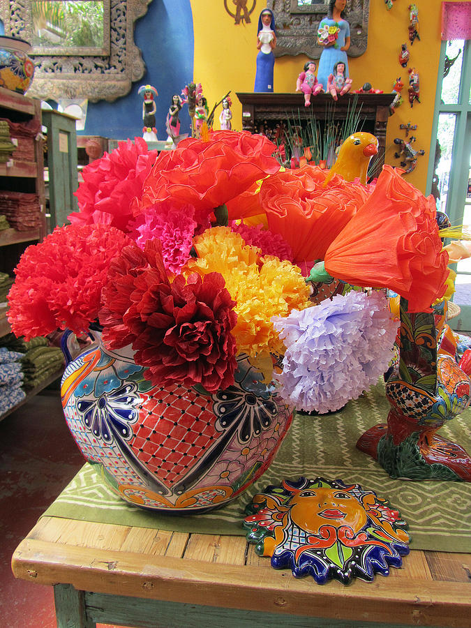 Mexican Paper Flowers and Talavera Pottery by Elizabeth Rose