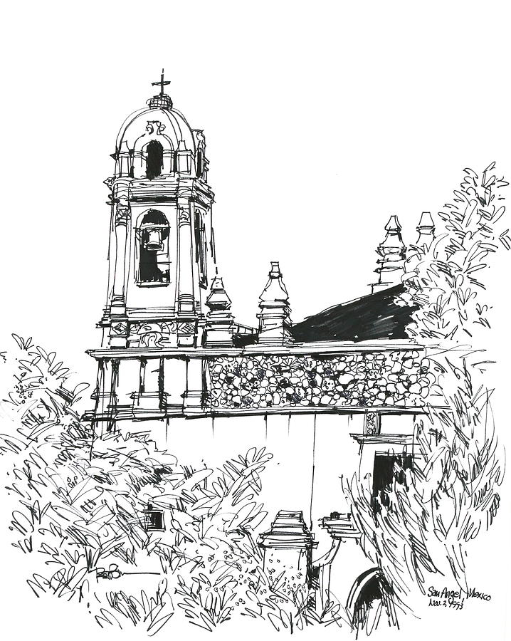 Mexico City Church in San Angel Drawing by Robert Birkenes