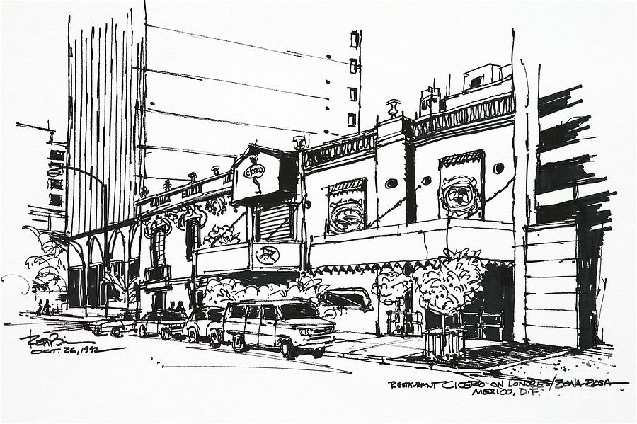 Mexico City  Cicero Restaurant Drawing by Robert Birkenes