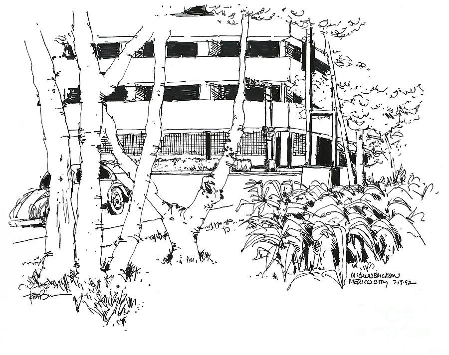 Mexico City Office Building Zona Rosa Drawing by Robert Birkenes