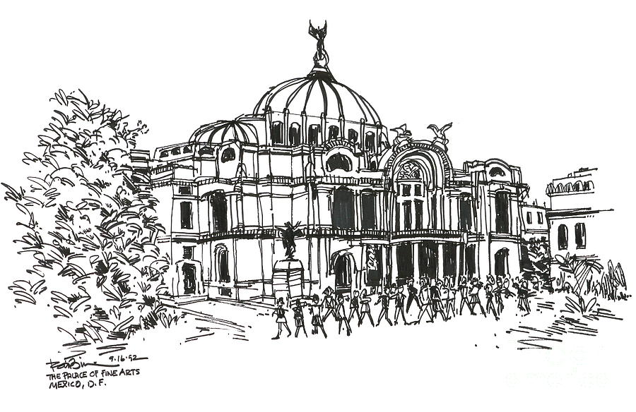 Mexico City The Palace of Fine Arts Drawing by Robert Birkenes