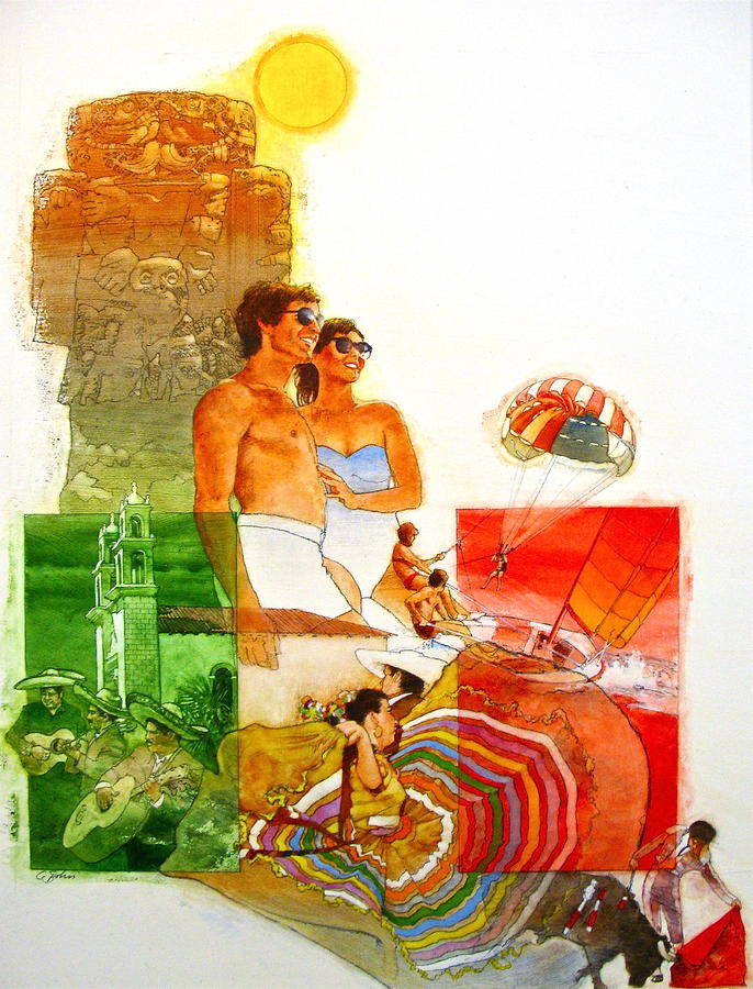 Mexico Travel Poster Painting by Cliff Spohn
