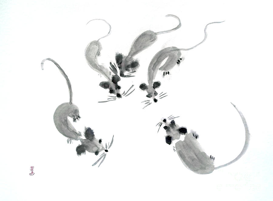 Mice - Sumie Style Painting by Yoshiko Mishina