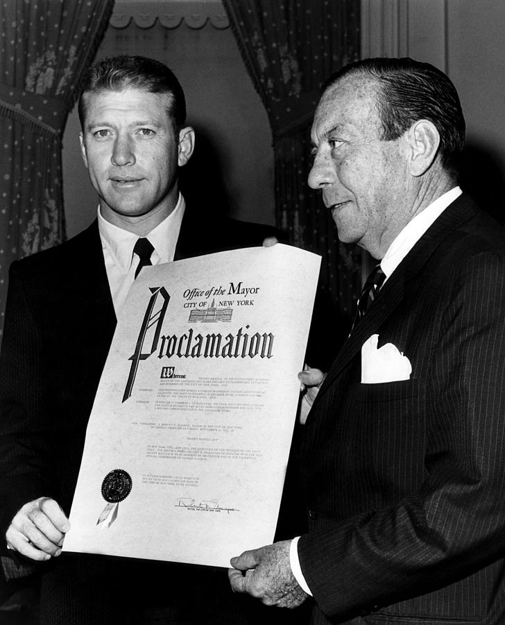 Mickey Mantle, And New York Mayor Photograph by Everett