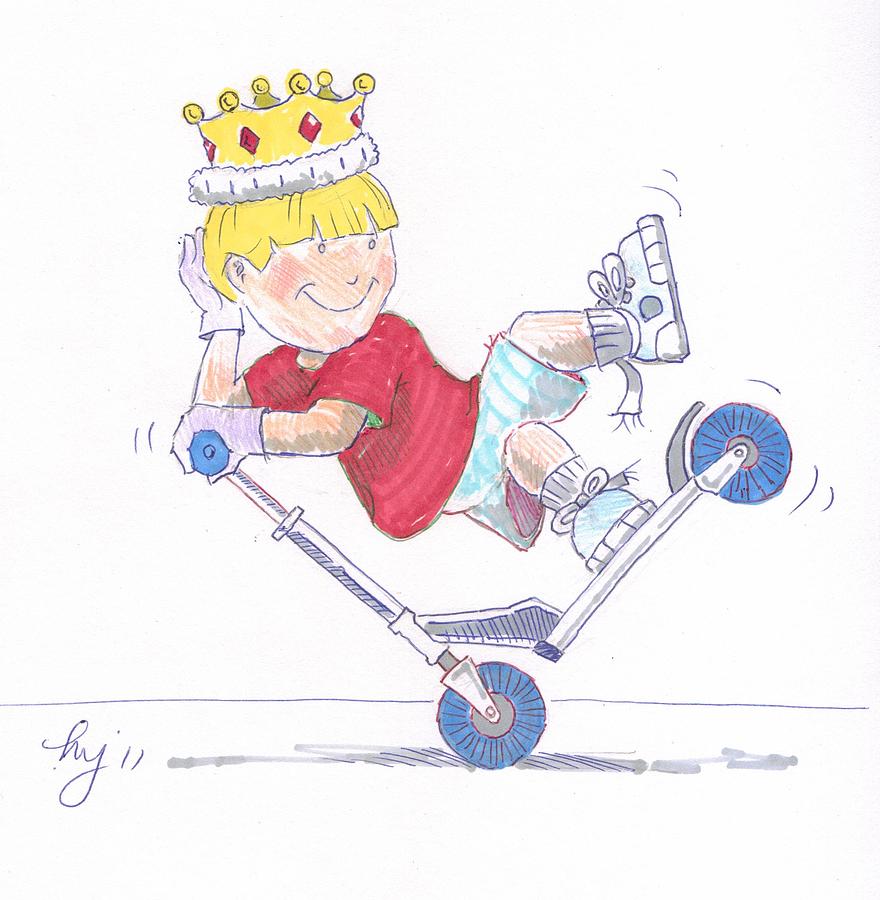 Microscooter Cartoon Drawing by Mike Jory