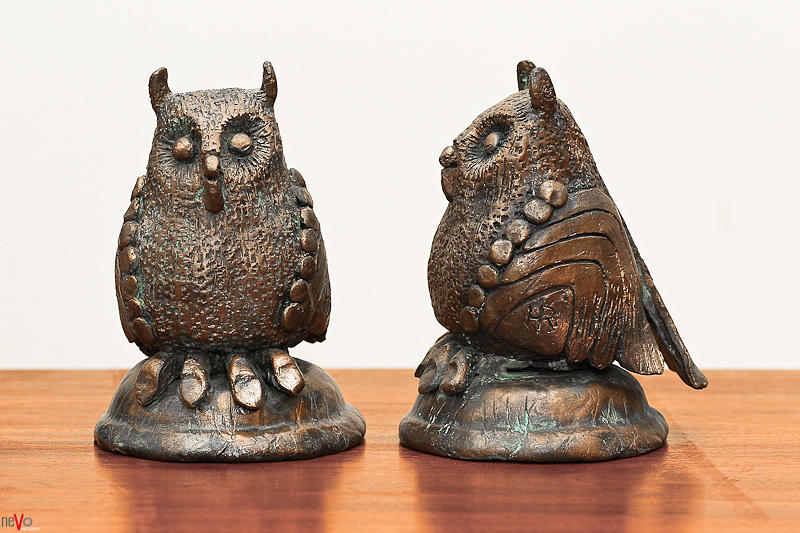 Midget Owls Bronze Sculpture feathures wings beak legs  Sculpture by Rachel Hershkovitz