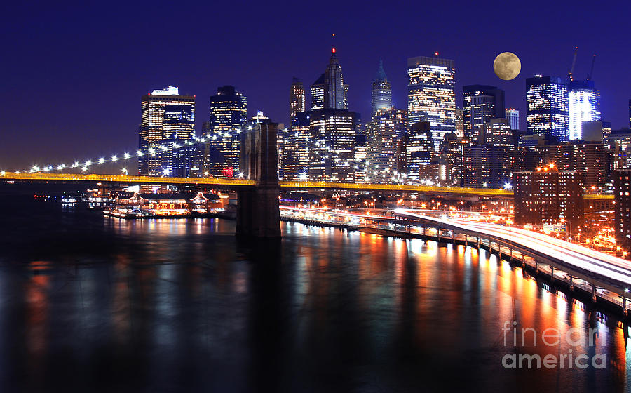 Midnight in the Shadow of Brooklyn Bridge - Brooklyn Bridge Photograph by Lee Dos Santos